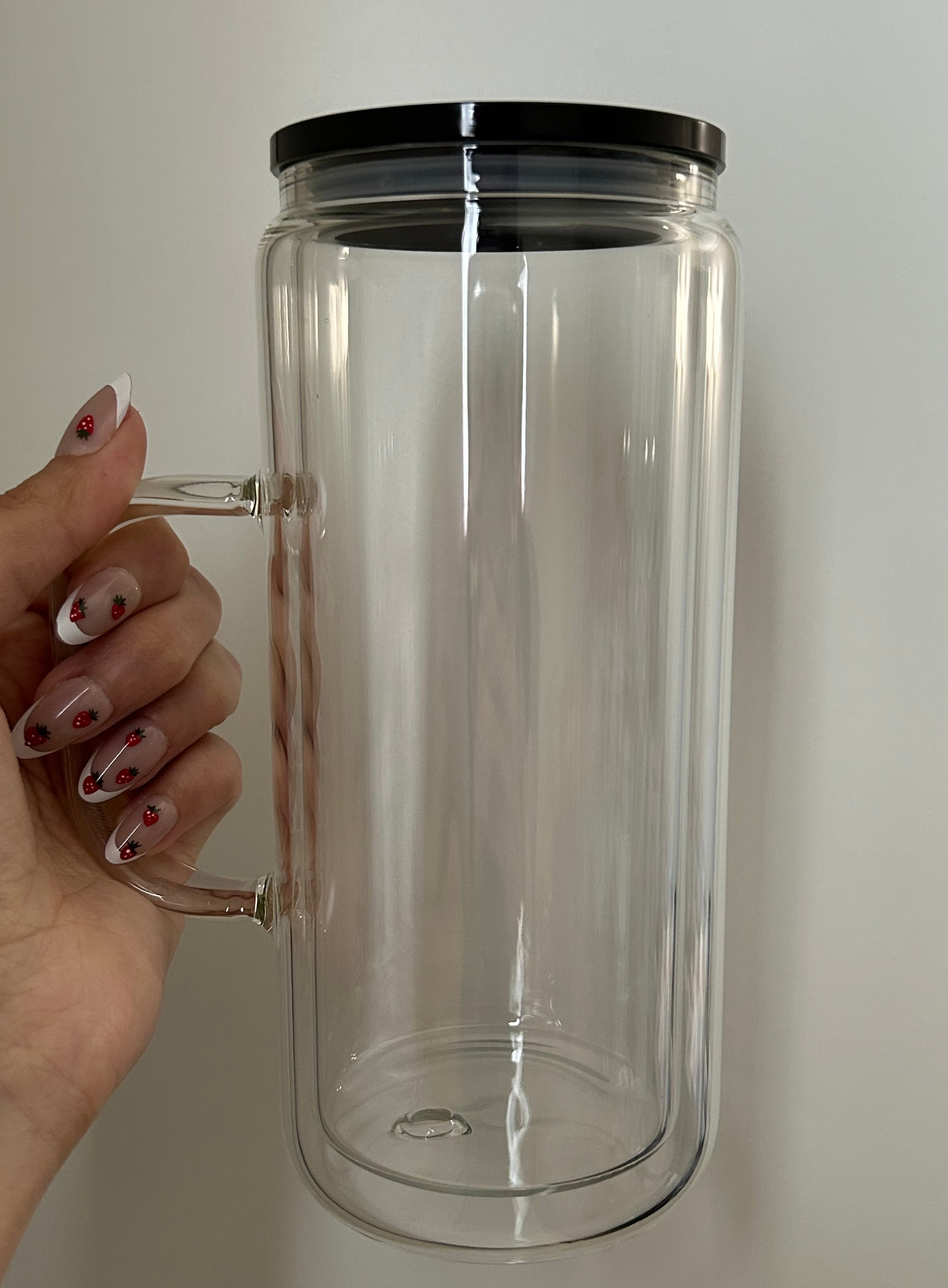 Black 20 oz glass handle with lid