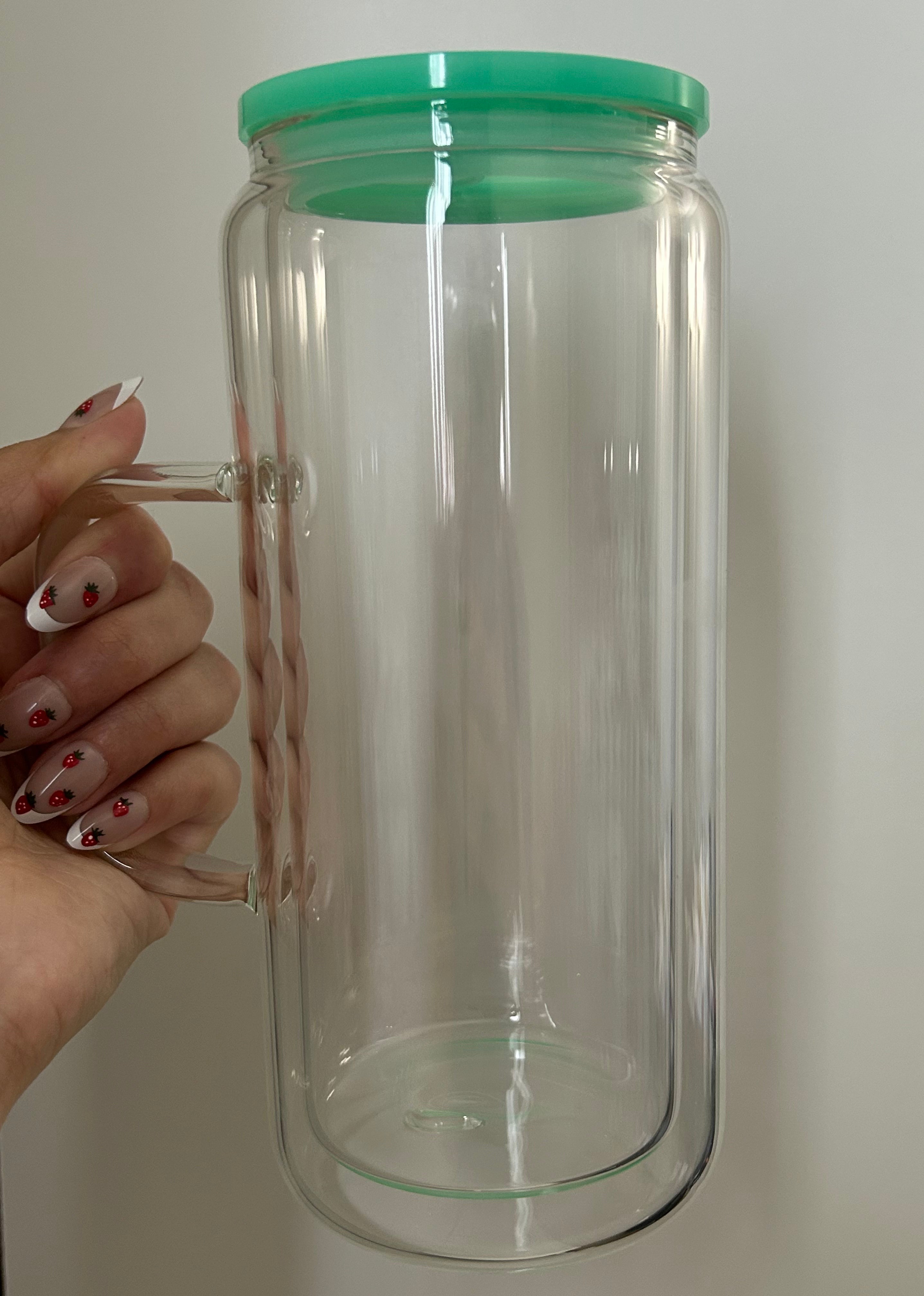 Green 20 oz glass handle with lid